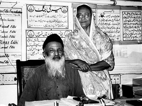 Bilquis Edhi with her late husband Abdul Sattar Edhi in an undated picture.