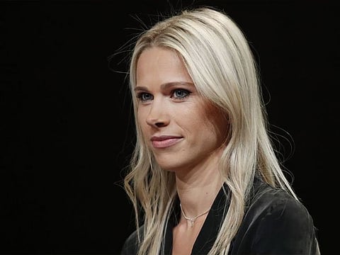 Marion Rousse during a presentation of the Tour de France Femmes at the Arc de Triomphe in Paris.