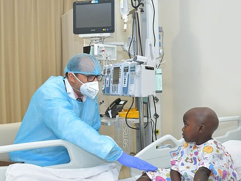 The Ugandan child underwent successful bone marrow transplant at Burjeel Medical City in Abu Dhabi.