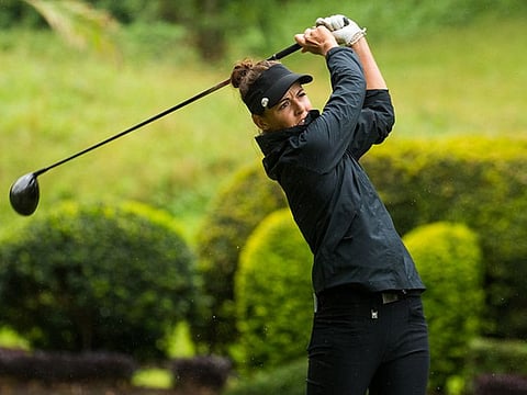 Leader Meghan MacLaren (Eng) in action during the rain affected round two on the LET in Australia.
