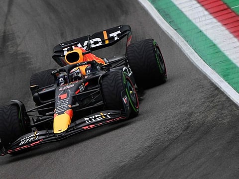 Red Bull Racing's Dutch driver Max Verstappen drives during the qualifying session at the Autodromo Internazionale Enzo e Dino Ferrari race track in Imola, Italy ahead of the Formula One Emilia Romagna Grand Prix.