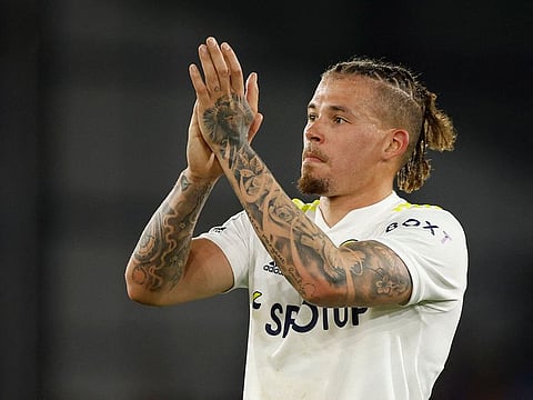 Leeds United's Kalvin Phillips applauds fans after the match.