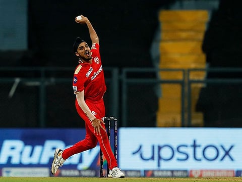 Arshdeep Singh of the Punjab Kings bowls against the Chennai Super Kings in the Tata Indian Premier League 2022 game at the Wankhede stadium in Mumbai on April 25, 2022.