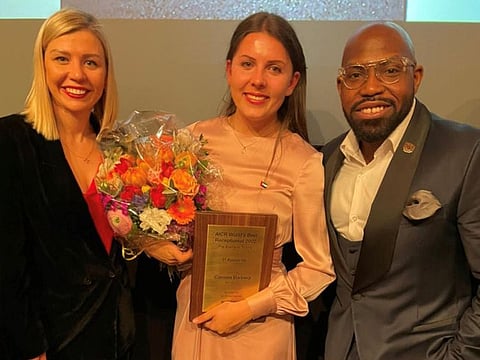 Carmen Barbera (centre) with Iryna Hoell (left), associate director of Front Office at Burj Al Arab and Yomi Egbeleye (right), president, AICR UAE