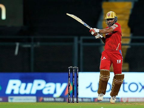 Punjab Kings opener Shikhar Dhawan plays a pull shot during his unbeaten 88 against Chennai Super Kings in the Indian Premier League 2022 match at Wankhede Stadium in Mumbai on Monday.