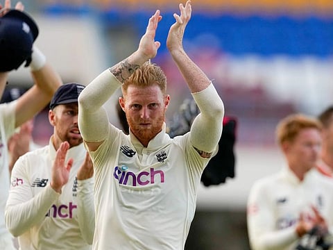 England's Ben Stokes leaves the pitch after the first cricket Test match against West Indies that ended in a draw at the Sir Vivian Richards Cricket Ground in North Sound, Antigua and Barbuda in March.