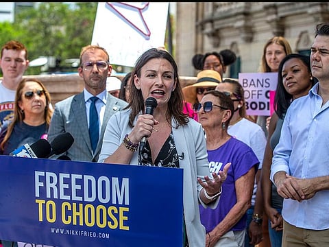 Florida Representative Michael Grieco speaks during a news conference in Miami, Tuesday, May 3, 2022, in response to the news that the U.S. Supreme Court could be poised to overturn the landmark Roe v. Wade case that legalized abortion nationwide.