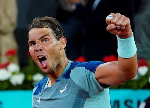 Spain's Rafael Nadal celebrates after winning his second round match against Serbia's Miomir Kecmanovic.
