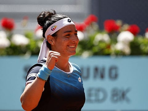 Tunisia's Ons Jabeur celebrates winning her semi final match against Russia's Ekaterina Alexandrova.