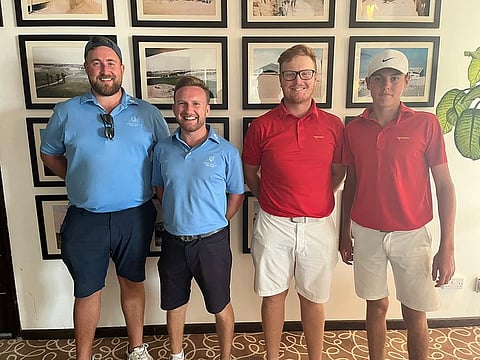 The victorious play-off pairing (left to right) of Gordon Munro and Gavin Sutherland representing Dubai Hills Golf Club along with Tom Mason and Tom Nesbitt representing Abu Dhabi Golf Club.