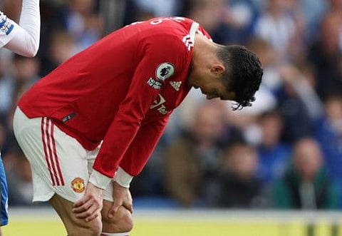Manchester United's Cristiano Ronaldo reacts at the full time whistle in the match against Brighton who won 4-0.
