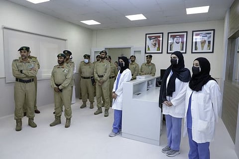 Dubai Police Commander-in-Chief Lieutenant General Abdullah Khalifa Al Marri (extreme left) and other officials during the clinic's inauguration