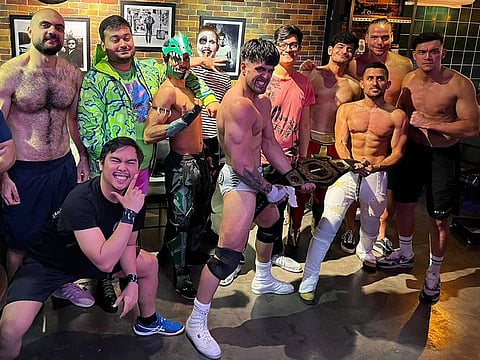 The stars of WrestleFest DXB gather for a group photo after a night of wild and exciting fighting!