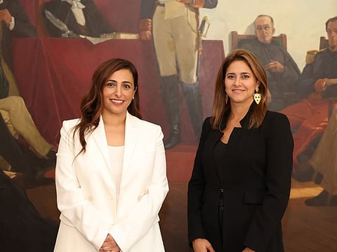 Bodour Al Qasimi (left), IPA President, during her meeting with María Juliana Ruiz Sandoval, First Lady, Republic of Colombia