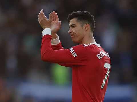 Manchester United's Cristiano Ronaldo applauds fans after the match against Brighton.