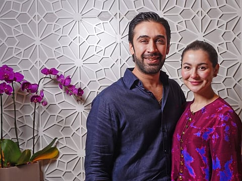 Actors Ali Rehman Khan (left) and Hania Aamir during their press meet in Dubai.