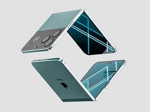 An "iPhone Air" foldable device concept released by ADR Studio. The concept envisions a foldable iPhone powered by an M1 chip and a portless design.