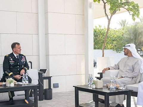 Sheikh Mohamed with Gen. Michael “Erik” Kurilla, the commander of US Central Command in the Middle East.