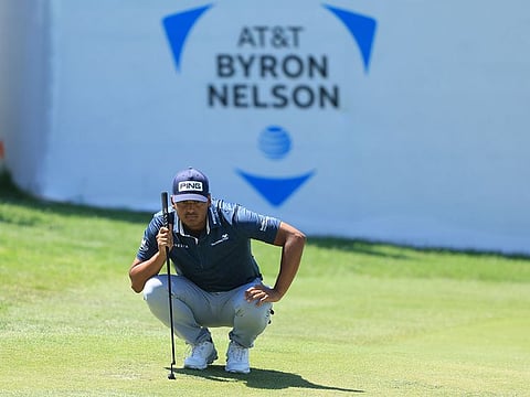 Carlos Munoz, Colombia's in-form golfer, lines up a putt during his brilliant opening round PGA Tour’s Byron Nelson tournament in suburban Dallas.