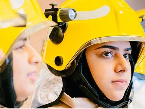 Emirati firefighter Wijdan Ali Abdullah Al Mazimi works for Ajman Civil Defence.