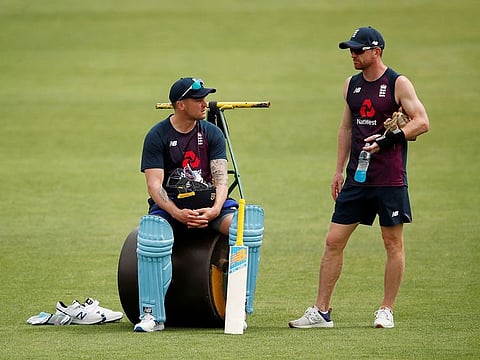 England's Jason Roy and assistant coach Paul Collingwood during a training session for the ICC Cricket World Cup at Trent Bridge.