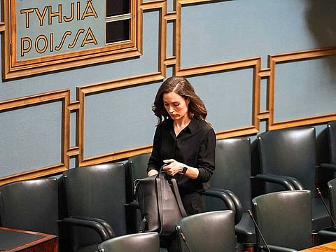 Prime Minister of Finland Sanna Marin arrives at the Finnish parliament in Helsinki, Finland, Monday, May 16, 2022.