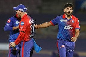 Delhi Capitals' pacer Shardul Thakur celebrates a dismissal during Indian Premier League 2022 match against Punjab Kings at DY Patil Stadium in Mumbai on Monday.