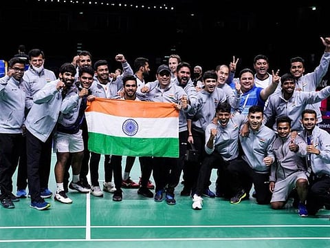 History makers: Indian men's badminton team at the Impact Arena in Bangkok.