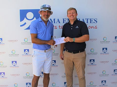 Raymond Beard (left), medal winner for May with Steffan Jones, Golf Services Manager of Jumeirah Golf Estates.