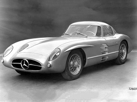 A Mercedes-Benz Rennsportprototyp 300 SLR "Uhlenhaut-Coupe" (W 196 S) is pictured, on July 2, 1955.