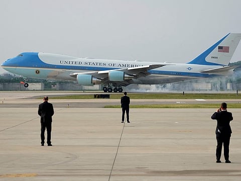 Air Force One carrying US President Joe Biden lands at Osan Air Base in Pyeongtaek on May 20, 2022.