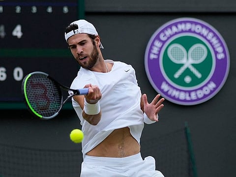 Russia's Karen Khachanov in action at Wimbledon in 2021.