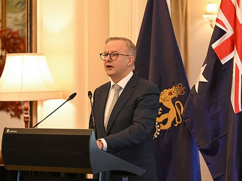 Australia's new Prime Minister Anthony Albanese calls his new cabinet ministers to take an oath during a ceremony at Government House in Canberra on May 23, 2022.