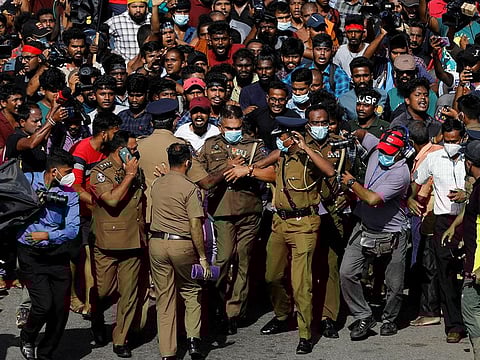 Sri Lankan students protest near the President's House, amid the country's economic crisis, in Colombo