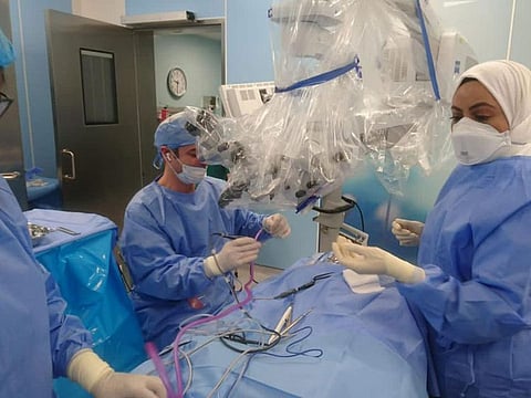 The complex surgery being conducted on the 40-year-old patient at Al Qassimi Hospital in Sharjah.