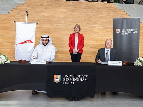 RTA and University of Birmingham Dubai officials who signed an agreement to establish a Research and Innovation Centre inside the campus.