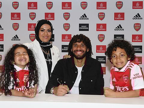 Arsenal midfielder Mohamed Elneny with his wife and children. The Egypt international has signed a short-term contract extension with the club.