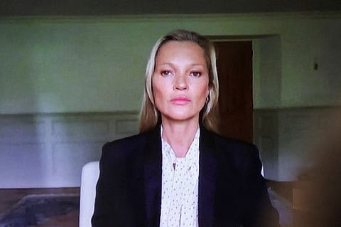 Model Kate Moss, a former girlfriend of actor Johnny Depp, testifies via video link during Depp's defamation trial against his ex-wife Amber Heard, at the Fairfax County Circuit Courthouse in Fairfax, Virginia, U.S., May 25, 2022. REUTERS/Evelyn Hockstein/Pool