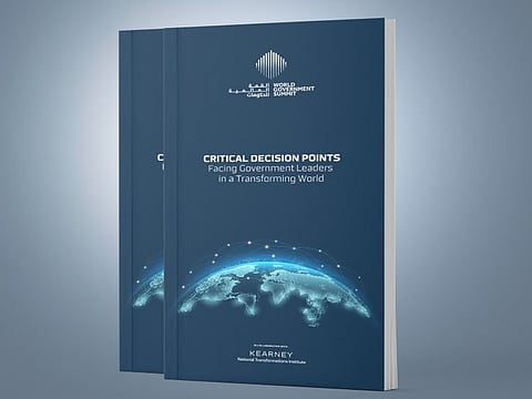 World Government Summit launched a new report titled ‘Critical Decision Points Facing Government Leaders in a Transforming World’, in collaboration with the National Transformations Institute at Kearney Middle East.