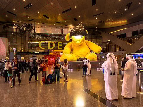 Interior of Hamad International Airport in Doha, Qatar.