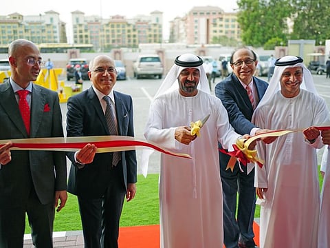Sheikh Ahmed bin Saeed Al Maktoum inaugurates the new block at Indian High School, Out Metha branch, today. Sheikh Ahmed was accompanied by Abdulla Al Karam and other dignitaries.