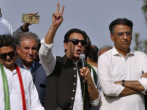 Imran Khan addresses during an anti-government rally, in Islamabad, Pakistan, on May 26, 2022.