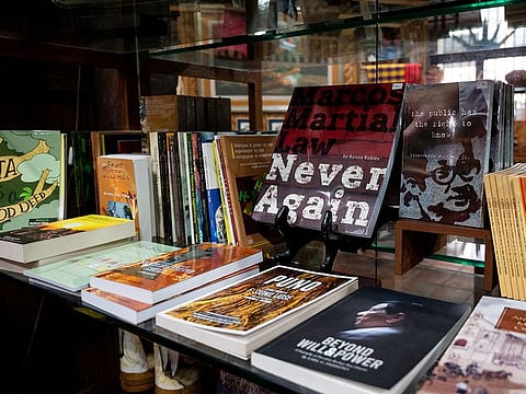 A book on martial law under the late dictator Ferdinand Marcos is displayed at a bookstore in Manila, Philippines, May 19, 2022.