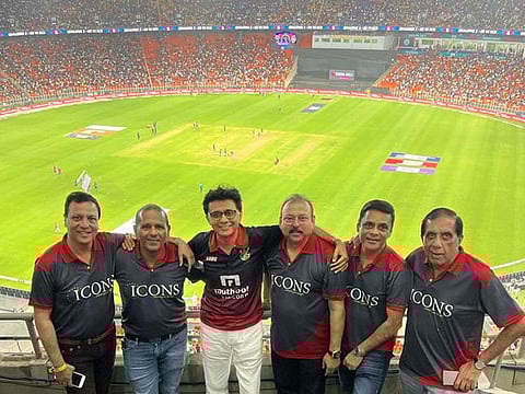 From left: Shafi ul Mulk, Parag Kodimel, Anis Sajan, Neelesh Bhatnagar, Prem Punjabi and Ramesh Narang watching the match at Motera.