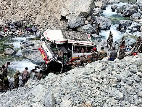At least seven soldiers died after a vehicle they were traveling in fell in the Shyok river at the Turtuk sector in Nubra on Friday, May 27, 2022.