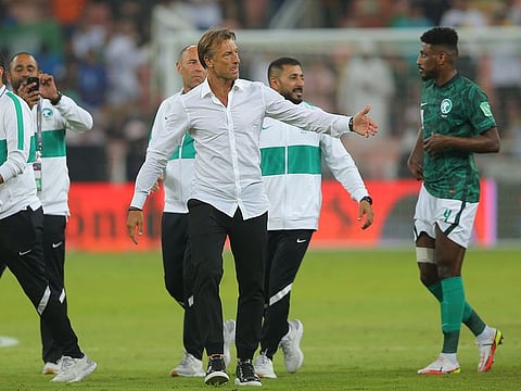 Hervé Renard (centre) joined the Green Falcons in 2019 to lead them to their best ever World Cup qualification campaign.
