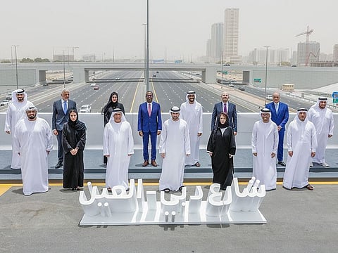 Sheikh Hamdan bin Mohammed bin Rashid Al Maktoum (centre front) with senior RTA officials during the official opening of the project on Sunday