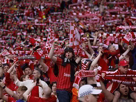 Nottingham Forest fans celebrate after winning the Championship Play-Off Final against Huddersfield at Wembley.