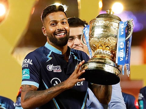 Gujarat Titans captain Hardik Pandya with the IPL winners’ trophy on May 29, 2022. IPL 2023, which will start on March 31, will have 74 matches, culminating in the final on May 28. The Gujarat Titans will meet the Chennai Super Kings in the opener.