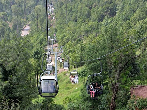 Chair lift ride for tourists at Patriata New Murree, a famous tourism hill station resort in Murree near Islamabad.